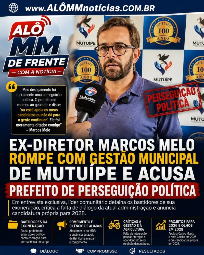 CFONFIRA VÍDEO: Ex-diretor Marcos Melo rompe com gestão municipal de Mutuípe e acusa prefeito de perseguição política